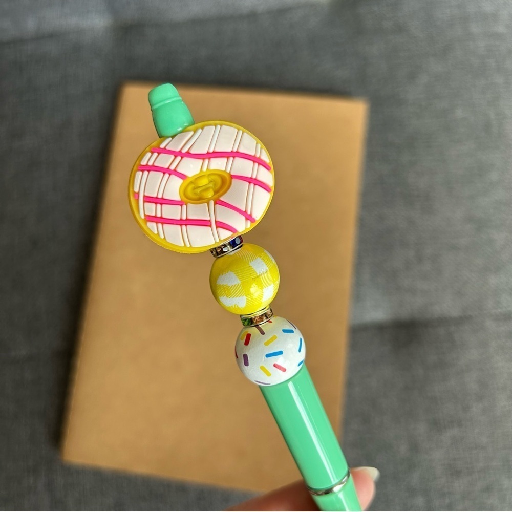 Handcrafted Doughnut Theme Pen + Kraft Journal Notebook (PINK DRIZZLE - AQUA)